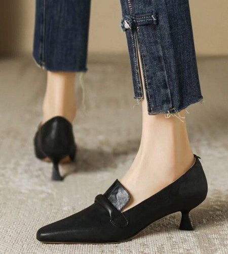 Women's Retro French Kitten Heel Mules – Pointed Toe Slip-On Shoes