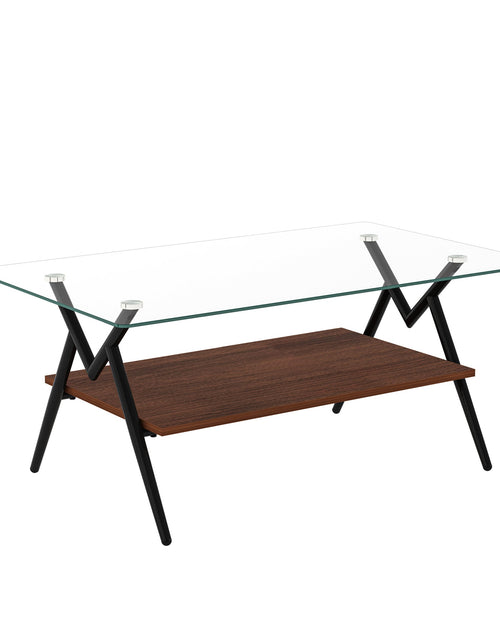 Load image into Gallery viewer, Rectangle Coffee Table with Tempered Glass top and Black Metal Legs, Modern Table for Living Room , Transparent Glass

