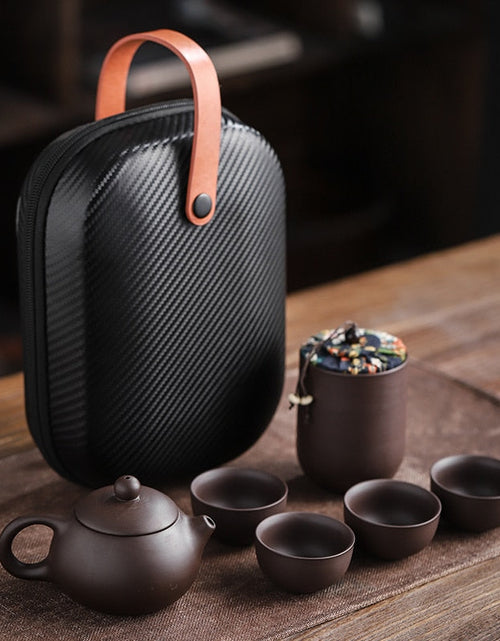 Load image into Gallery viewer, Purple Sand Tea Cups Ceramic Portable Teapot Set Outdoor Travel Gaiwan Tea Cups of Tea Ceremony Teacup Fine Gift Kung Fu Tea Set
