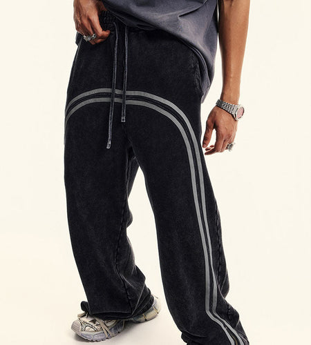 Men's clothing Youth Street Trend Sports Feng Shui wash wax dyed and woven zipper pants vibe wide leg guards men's pants