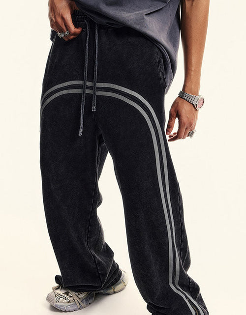 Load image into Gallery viewer, Men's clothing Youth Street Trend Sports Feng Shui wash wax dyed and woven zipper pants vibe wide leg guards men's pants
