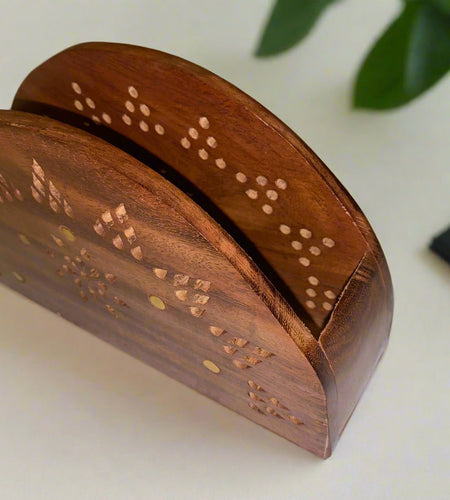 Vintage Wooden Paper Tissue Box Napkin & Tissue Holder Box Brass Inlay