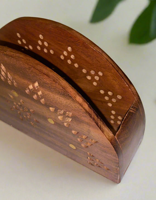 Load image into Gallery viewer, Vintage Wooden Paper Tissue Box Napkin &amp; Tissue Holder Box Brass Inlay
