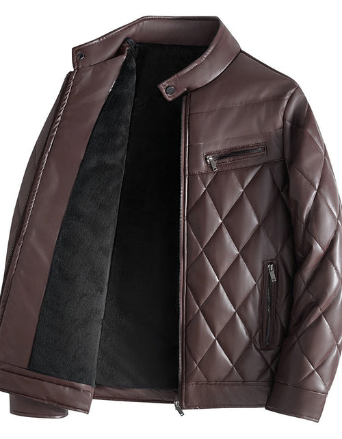 Load image into Gallery viewer, PU leather cotton jacket for men in winter with added velvet and thick leather cotton jacket, Korean version youth motorcycle
