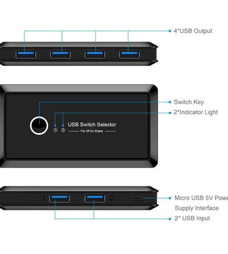 USB 3.0 printer sharer 4-port USB multi interface two computer switchers and splitters
