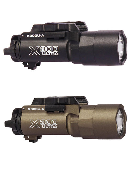 Load image into Gallery viewer, Tactica Flashlight X300-B/X300U-B/XU35: metal pistol gun strobe LED lights for 20mm rails, ideal for airsoft and hunting.
