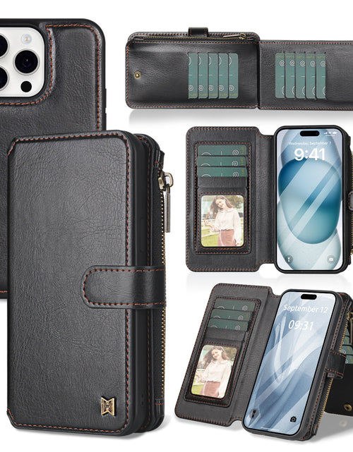 Load image into Gallery viewer, IPhone15 Pro multifunctional wallet leather case IP15 phone case detachable magnetic protective case
