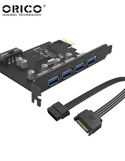 Load image into Gallery viewer, ORICO PCI-E PCI E Express Riser Card USB3.0 HUB 4 USB Ports Gigabit Ethernet Adapter with 15Pin Power Supply PCI-E Extender Card
