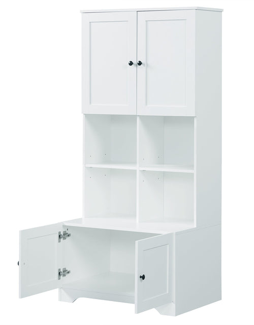 Load image into Gallery viewer, Bathroom storage cabinet, 4-door independent cabinet, adjustable shelf, open multi-layer shelf, white
