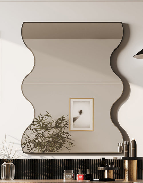 Load image into Gallery viewer, Wall Mirror 30x35 Inch Black Rectangular Mirror with 2 Wavy Sides Metal Framed Mirror Vanity Mirror Dressing Mirror
