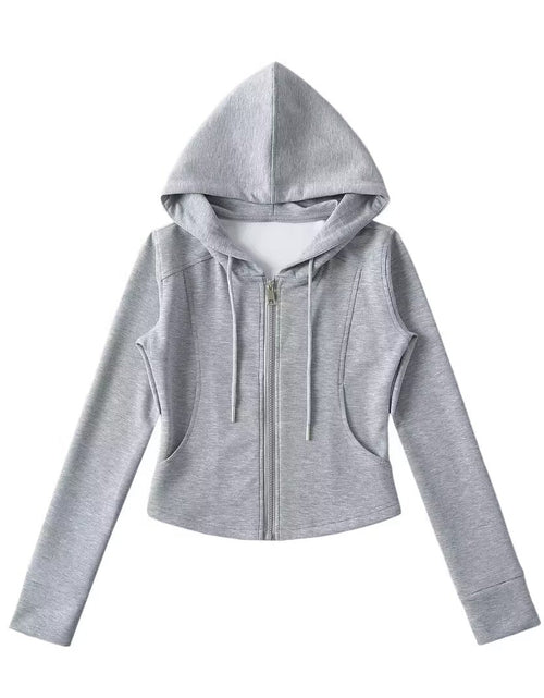 Load image into Gallery viewer, Drawstring hooded zipper long sleeved slim fit hoodie

