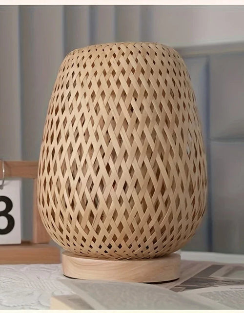 Load image into Gallery viewer, Retro Japanese Style Lamp Bamboo Woven Desk Lamp Handmade Rattan LED Desk Lamp Wooden House Decoration Light
