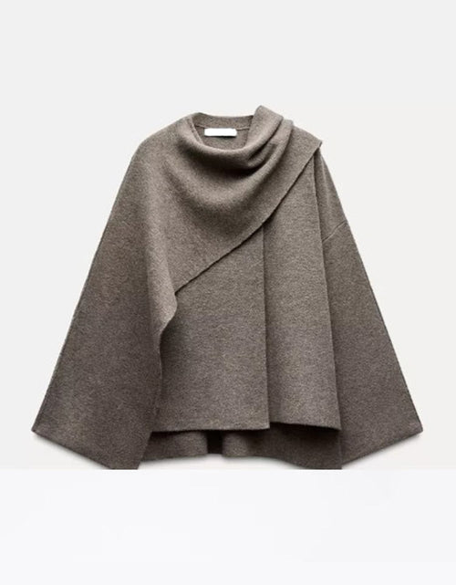 Load image into Gallery viewer, Asymmetric shawl scarf knitted sweater gray long sleeved cardigan
