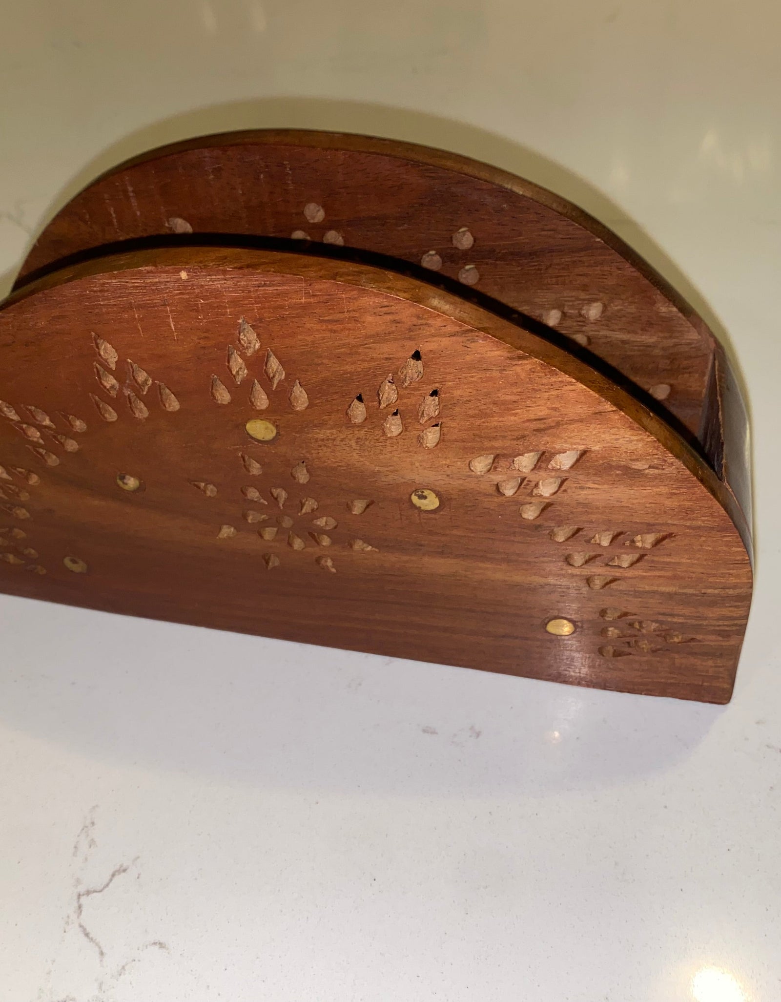 Vintage Wooden Paper Tissue Box Napkin & Tissue Holder Box Brass Inlay