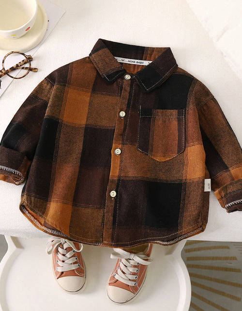 Load image into Gallery viewer, Autumn Toddler Boys Plaid Shirts Cotton Contrast Long Sleeve Infant Babys Boys Outwear Coat Loose Turn Down Collar Kid Boys Tops
