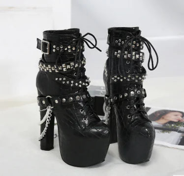 Load image into Gallery viewer, Women's Waterproof Studded Short Boots with Chunky Heels
