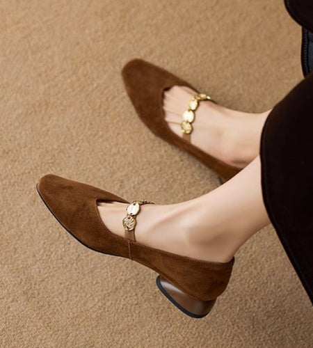 French Retro Square-Toe Suede Pumps – Women’s Low-Cut Autumn Style
