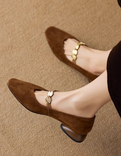 Load image into Gallery viewer, French Retro Square-Toe Suede Pumps – Women’s Low-Cut Autumn Style
