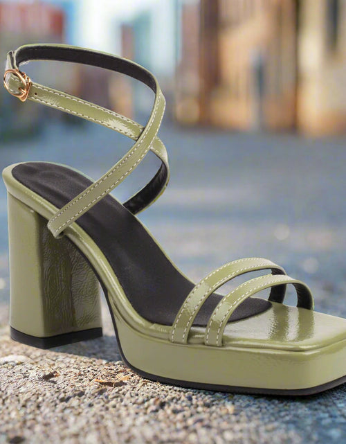 Load image into Gallery viewer, Square-Toe Buckle Strap High Heels – Elegant Thin-Strap Summer Block Heels
