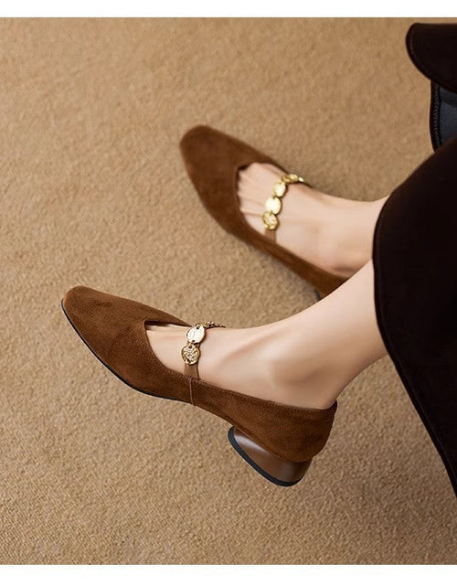 Load image into Gallery viewer, French Retro Square-Toe Suede Pumps – Women’s Low-Cut Autumn Style
