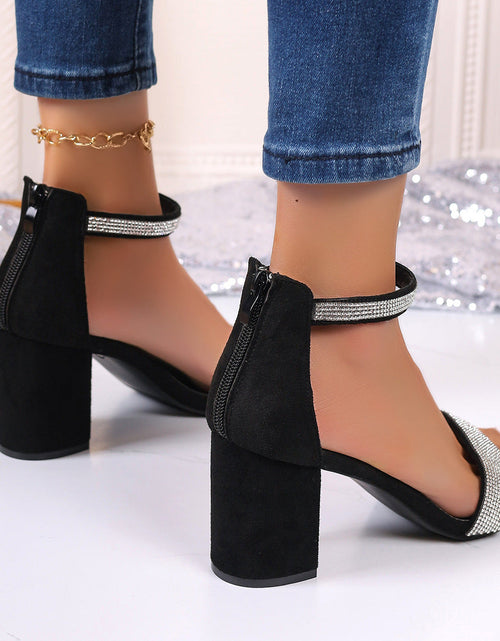 Load image into Gallery viewer, Rhinestone High Heel Sandals Summer Chunky Square Heel Sandals
