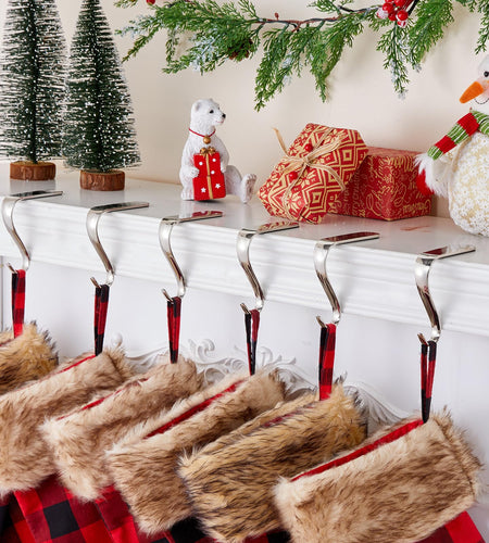 Minetom Christmas Stocking Holders Set of 6 Metal Mantle Hooks Silver