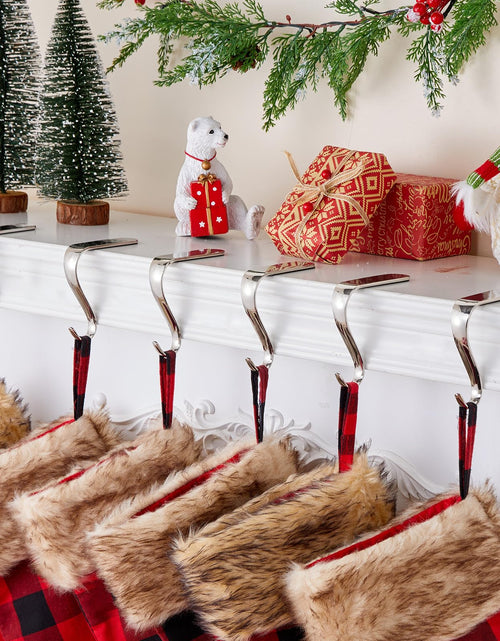 Load image into Gallery viewer, Minetom Christmas Stocking Holders Set of 6 Metal Mantle Hooks Silver
