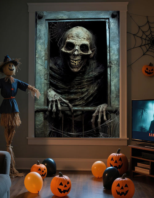 Load image into Gallery viewer, rookea Halloween Funny Skeleton Curtain Banner Spooky Window Decor Polyester
