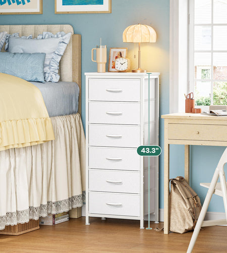 Huuger 43.3" 6 Drawer Fabric Dresser White Metal Frame Bedroom Storage