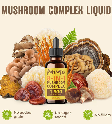 BestBy04/27 PureRootss Mushroom Complex Liquid Drop 1500MG 2 Fl Oz Pack 2