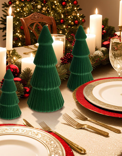Load image into Gallery viewer, KEASKELL 3pc Dark Green Velvet Christmas Tree Decorations Set

