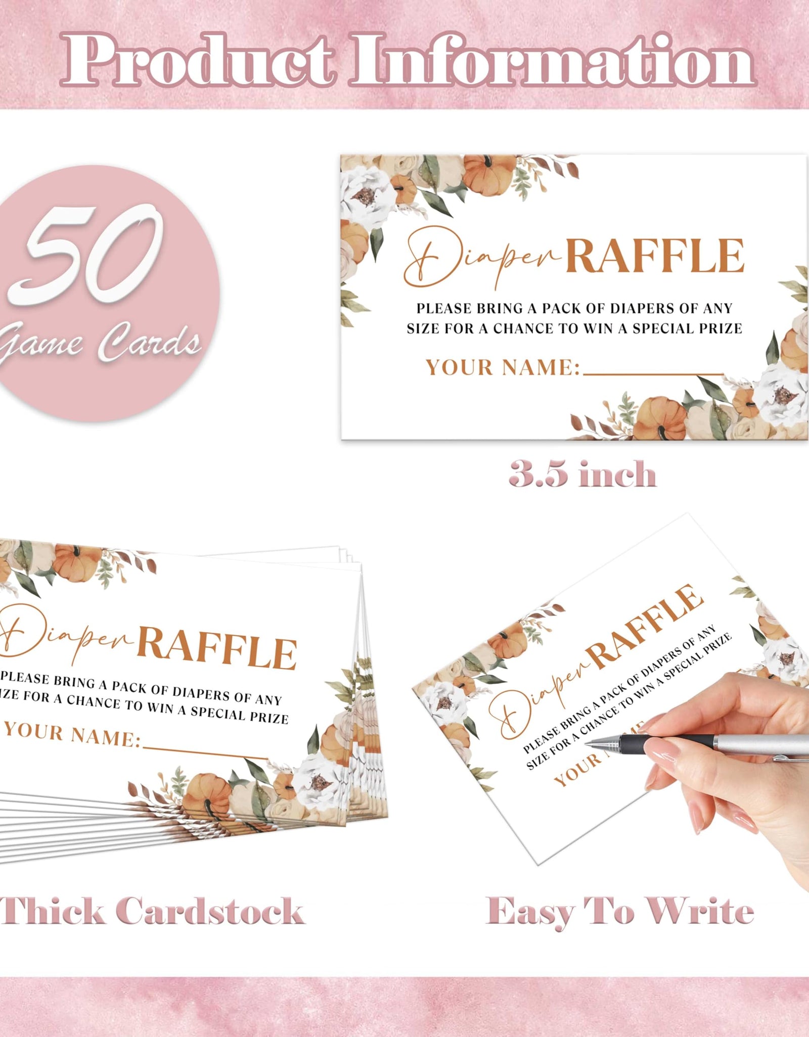Serach Little Pumpkin Baby Shower Diaper Raffle Sign with Stand & 50 Tickets
