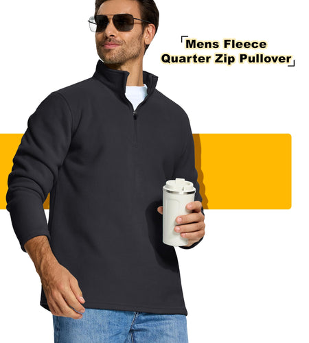 KEFITEVD Men's Quarter Zip Sweatshirt Thermal Fleece Pullover Black Size M