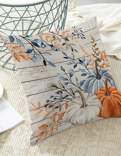 Load image into Gallery viewer, Yxuiyal Fall Pillow Covers 18x18 Set of 2 Blue Orange Pumpkin Leaves
