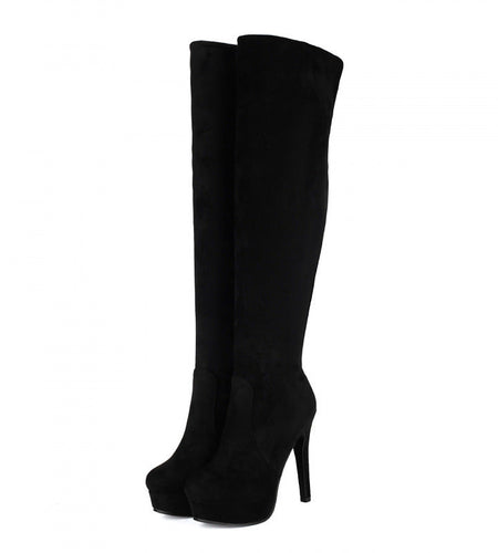 Suede Elastic Over-the-Knee High Heel Riding Boots Women