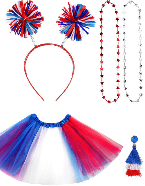Load image into Gallery viewer, Hicarer 80s Women Tutu Set Pom Pom Headband Necklaces Earrings Red Blue White M
