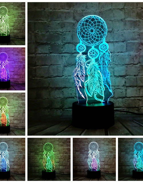 Load image into Gallery viewer, H Valentine Wind Chimes Table Lamp Switch Dream Catcher 3D Touch Night Light Bedroom Party Desk Decor Lamp Girls xmas
