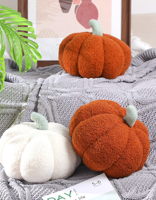 Load image into Gallery viewer, Queekay 2 Pc Pumpkin Plush Pillow 11x9.5in Brown Fall Thanksgiving Decor
