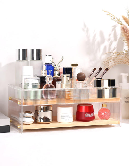 Load image into Gallery viewer, KAOTGOT Pine Wood Acrylic Makeup Organizer with Brush &amp; Lipstick Holder
