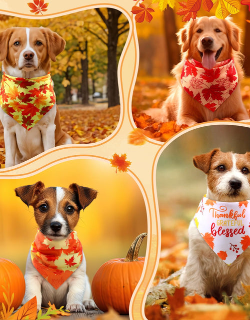 Load image into Gallery viewer, Preboun 100Pcs Fall Thanksgiving Dog Bandanas Pumpkin Maple Leaves Yellow Orange
