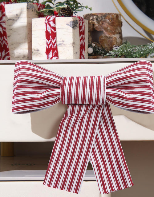 Load image into Gallery viewer, Hungdao Christmas Kitchen Towels 2 Pc Red White Stripes Decorative Bows
