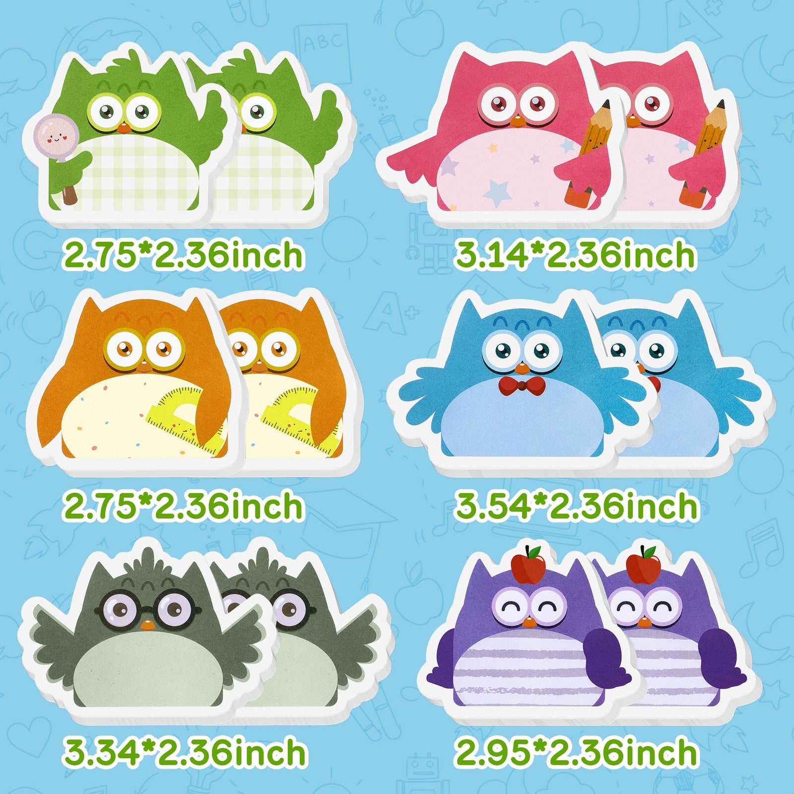 HoiSumma 12 Pcs Owl Sticky Notes Self-Adhesive Memo Pads 360 Sheets
