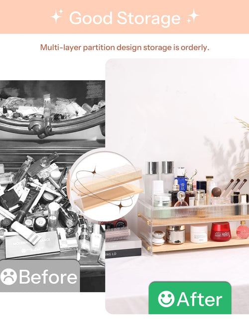 Load image into Gallery viewer, KAOTGOT Pine Wood Acrylic Makeup Organizer with Brush &amp; Lipstick Holder
