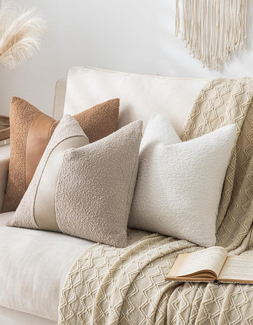Load image into Gallery viewer, Laolitou 2 Pack Boucle Pillow Covers 18x18 Inch Faux Leather Oatmeal
