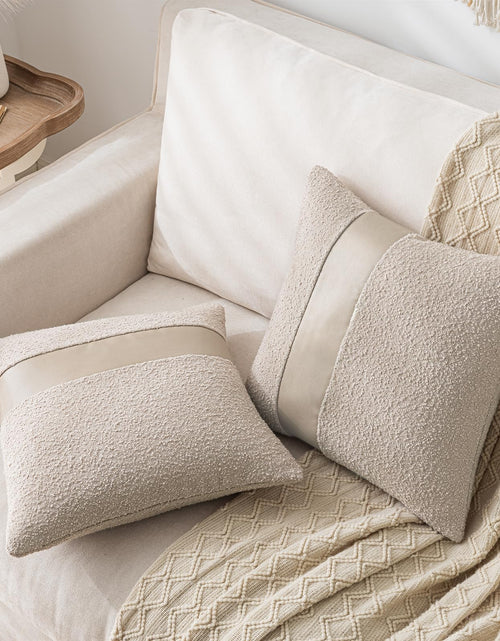 Load image into Gallery viewer, Laolitou 2 Pack Boucle Pillow Covers 18x18 Inch Faux Leather Oatmeal
