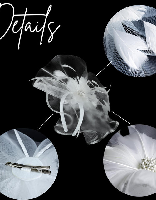 Load image into Gallery viewer, Needzo White Floral Feather Mesh Fascinator Headband Hair Clip One Size
