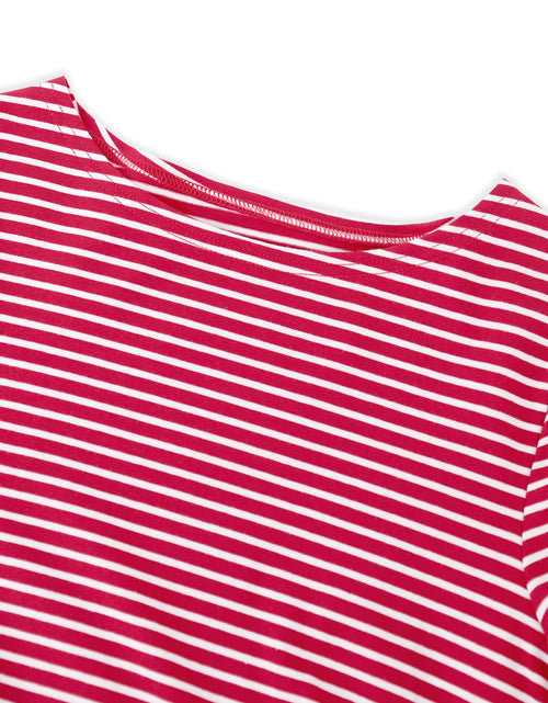 Load image into Gallery viewer, LilyCoco Womens Striped Long Sleeve Boat Neck Shirt Red Size M
