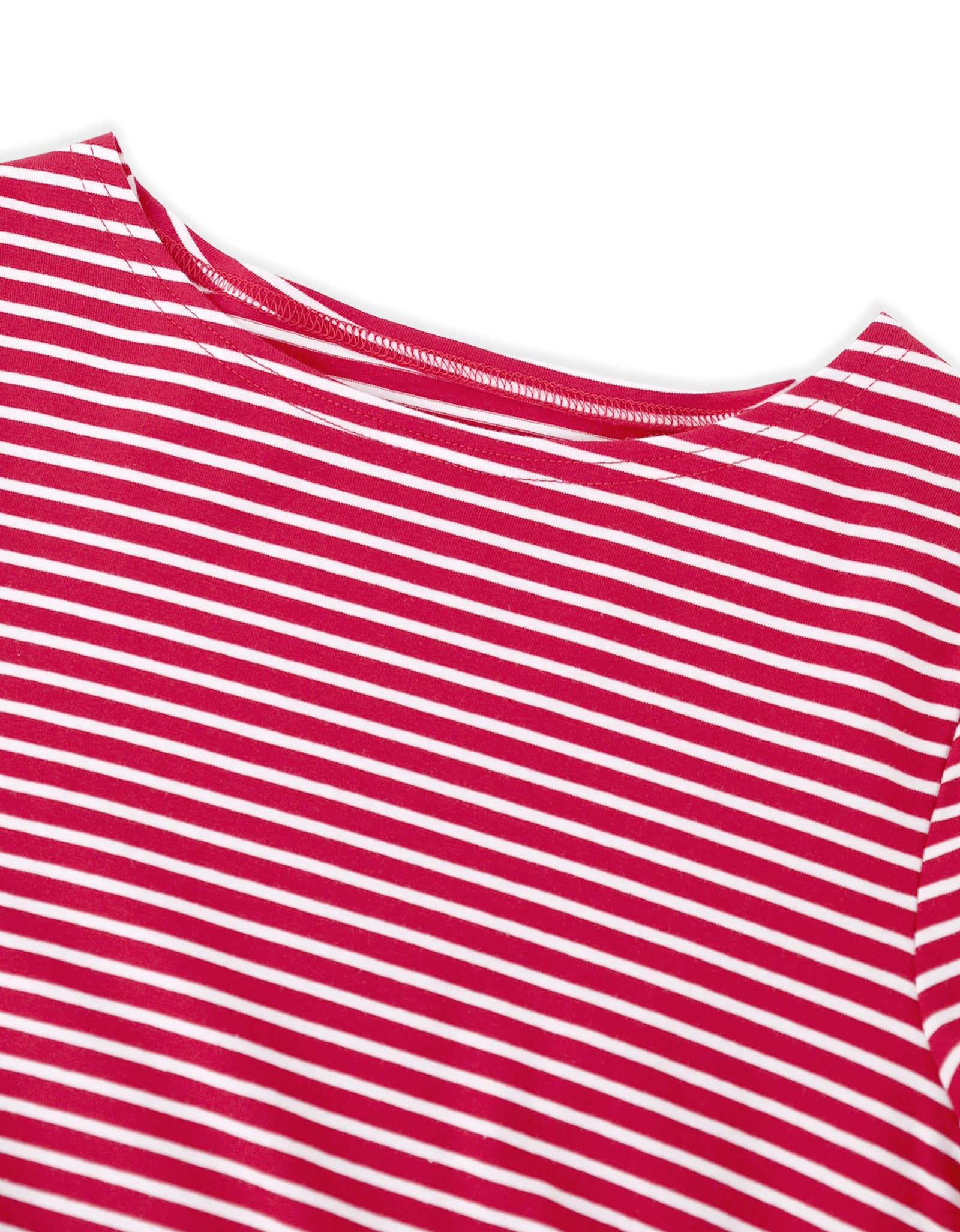 LilyCoco Womens Striped Long Sleeve Boat Neck Shirt Red Size M