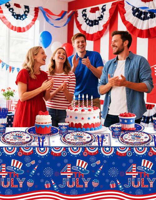 Load image into Gallery viewer, Rejoice Bunny 3-Pack 4th of July Disposable Tablecloths 54x108 Inches Plastic
