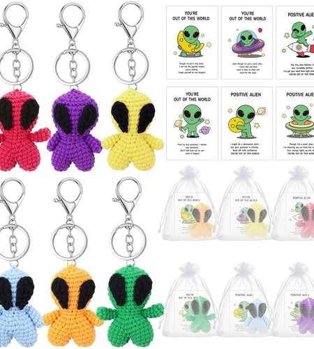 VioraWhite 6 Pcs Crochet Alien Keychain Set Colorful Space Yarn Gift